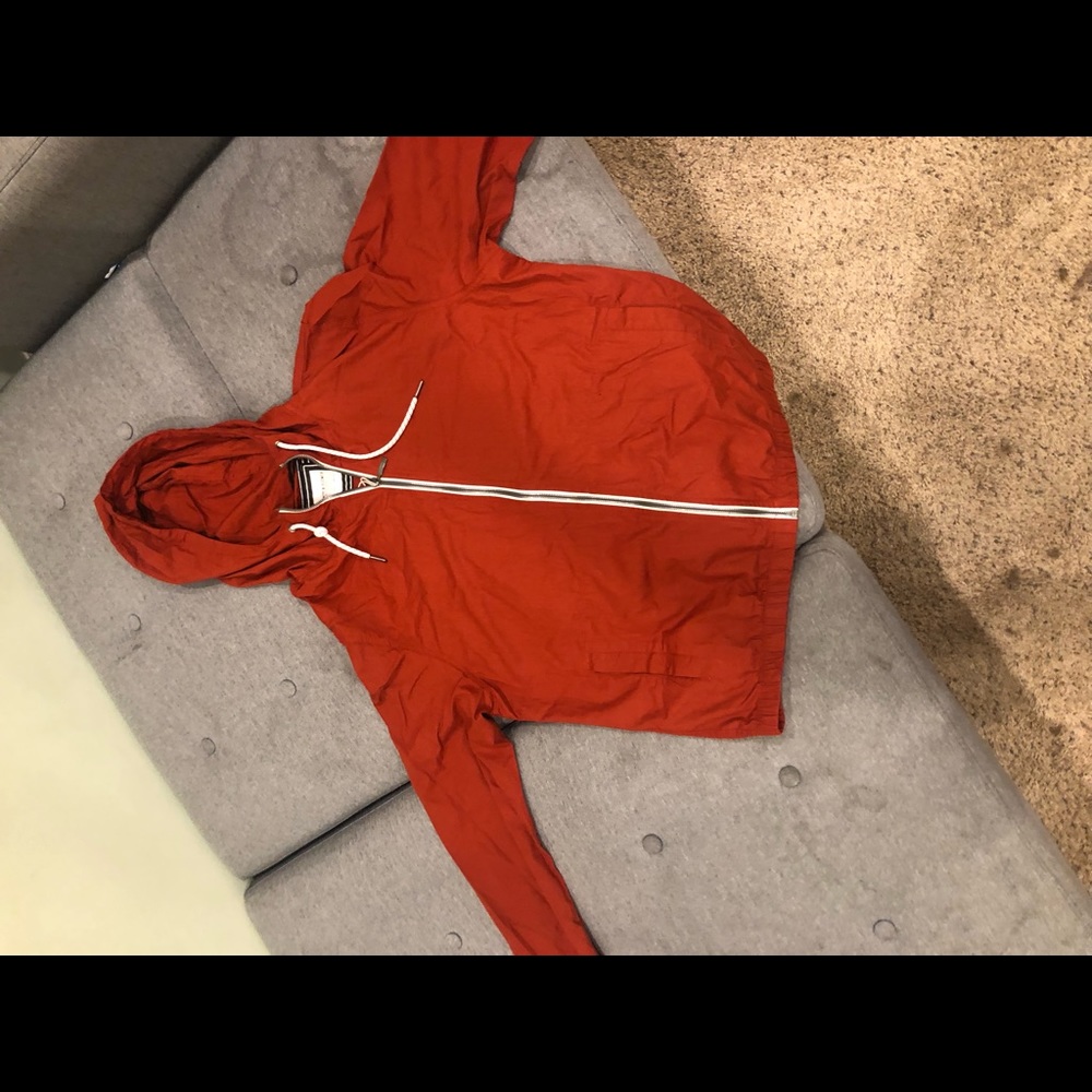 Denim and flower red orangish wind breaker rain coat